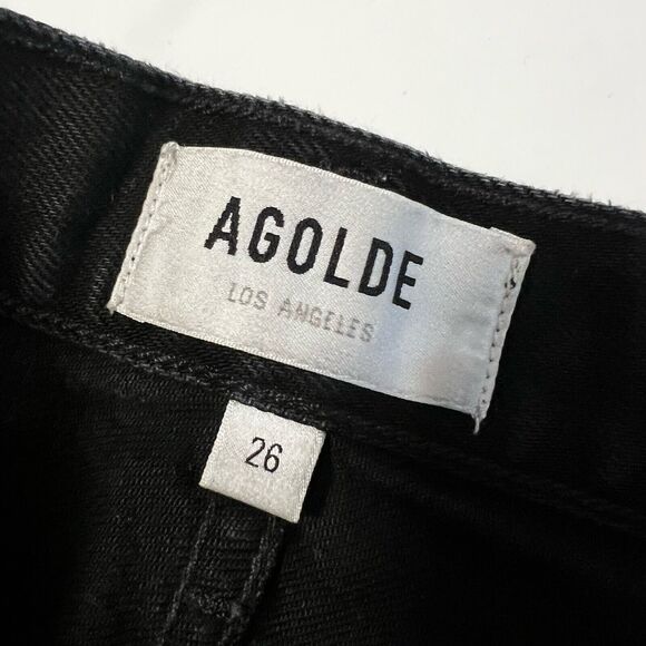 Agolde Sz 26 Cherie High Rise Straight Leg Distressed Jeans Distortion Black - Picture 8 of 9